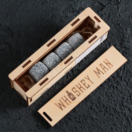 Wooden stones in a wooden box with the Whiskey Man lid, 4 pcs-2