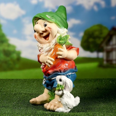 Garden figure "Dwarf with a hare and carrot" 46cm mix-2