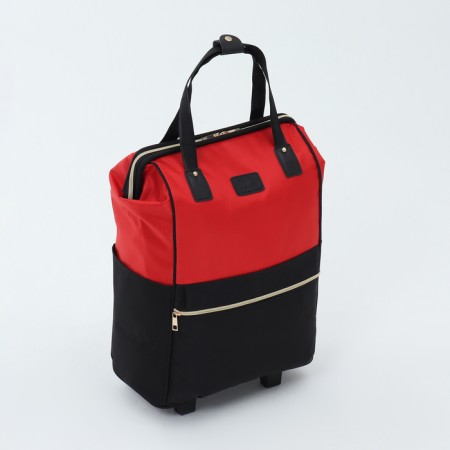 Road bag on wheels, outer pocket, black/red color