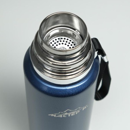 Thermos, 1 l, the journey "Master K.", with a mug and a strain, retains heat 48 hours, blue-2