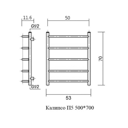Water towel Domoterm "Calipso", P5, 5 crossbars, 500 x 700 mm, chrome-2