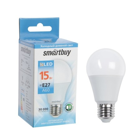 LED LED SMARTBUY, E27, A60, 15 W, 6000 K, cold white light