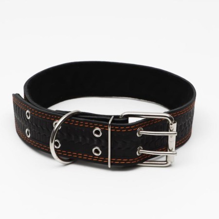 Leather collar with embossing on synthetic winterizer, 85 x 4.5 cm, Osh 50-70 cm, black-1