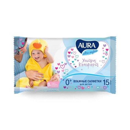 Wet napkins Aura Ultra Comfort, Children, 15 pcs