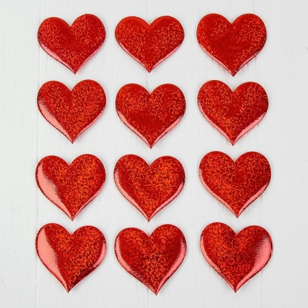 Decorative hearts, set 12 pcs., Size 1 pcs: 6.5 × 6 cm, red color
