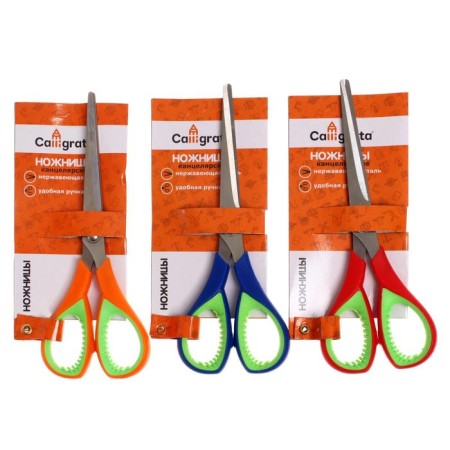 Office scissors 17.5 cm, plastic handles with rubber inserts, mix