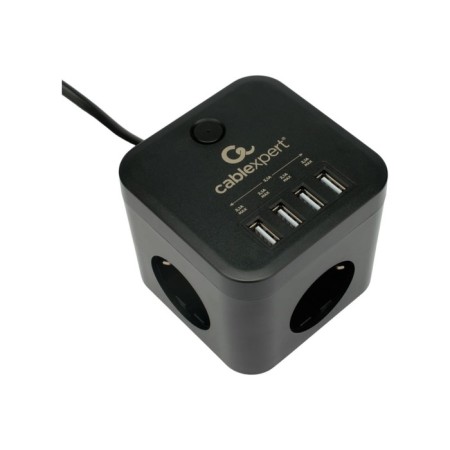 Network filter Cablexpert Cube Cube-3-U4-B-1.5, 3P, 10A, 4xUSB, 1.5m, Ur. Protection 4+, black