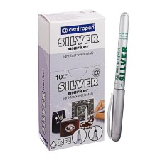 Permanent marker 2.5 mm centropen 2670, thin, line 1 mm, silver color