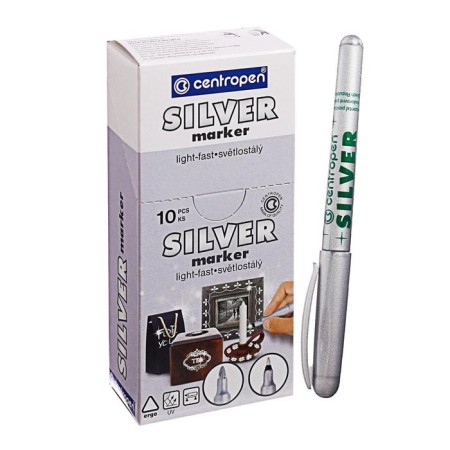 Permanent marker 2.5 mm centropen 2670, thin, line 1 mm, silver color