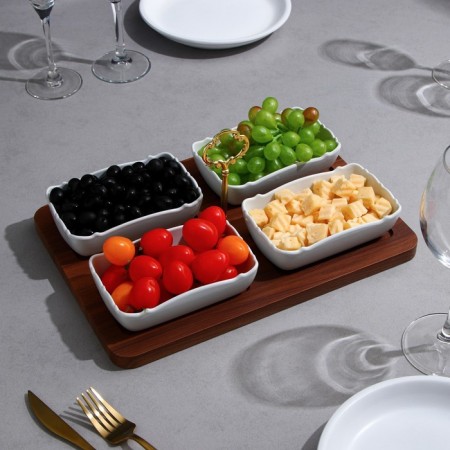 Menzhitsa "Ocean", 4 pcs: 350 ml, wooden base, porcelain, Iran-1