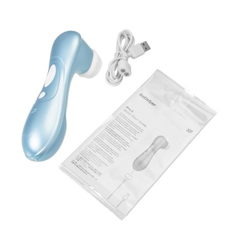 Vacuum-wave contactless stimulator of the Satiffyer Pro 2, 15 cm, silicone, silver color, blue-17