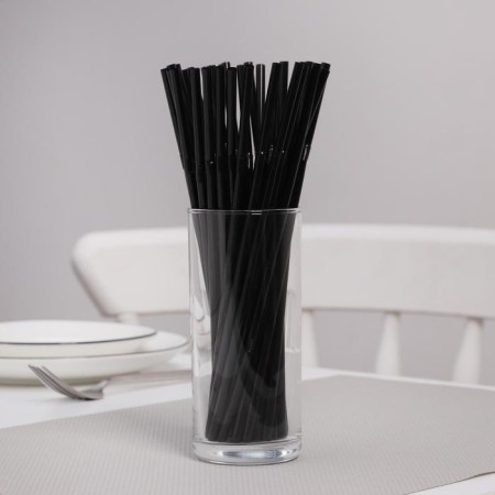 Disposable tubes for drinks of the share, 21 cm, d = 5 mm, 250 pcs, with corrugation, black color is black