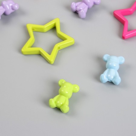 Beads for creativity plastic "Bear and star. Designer" set 4 pairs 4.4x4.4x0.7 cm-1