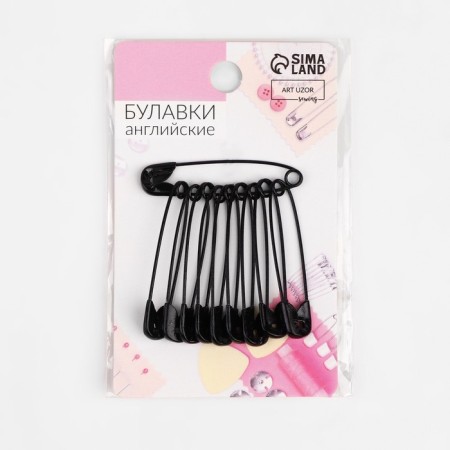 English pins, 37 mm, 10 pcs, black color-2