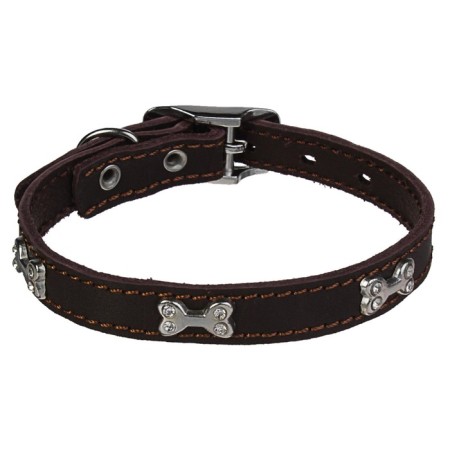 Leather “Fleur” collar, decorated “bone with rhinestones”, 24-30 x 1.5 cm, brown