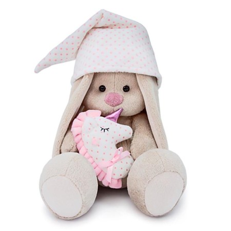 Soft toy "Bunny mi with a pink pillow - unicorn", 23 cm