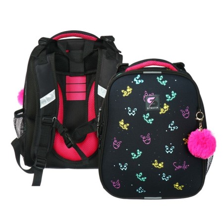 School backpack 38 x 30 x 16 cm, ergonomic back, Stavia "Neon", black