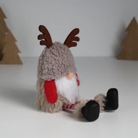 Souvenir Textile "Dwarf in a gray lamb hat with horns" 6.2x9.5x18.5 cm-3