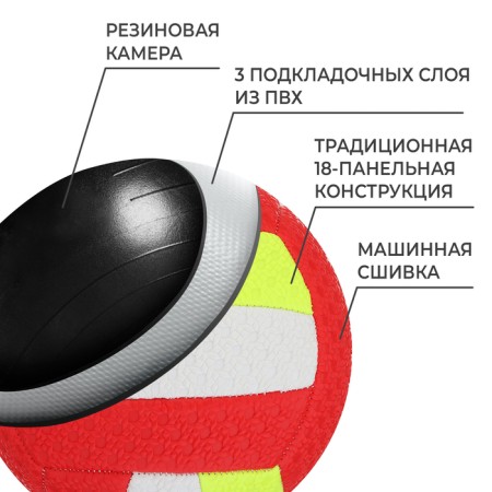 The ball is volleyball, PVC, machine stitching, 18 panels, p. 2, Mix colors-2