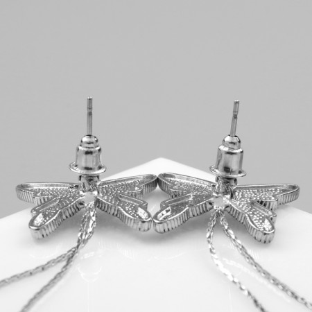 Hanging earrings with rhinestones "Butterfly" duet, black and white color in silver-2