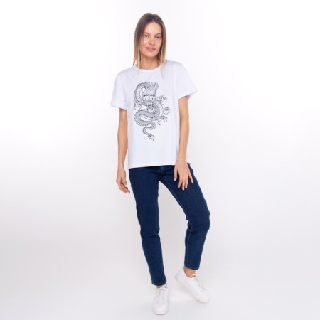 Women's T -shirt "Dragon", white color/Black print, size 46-1