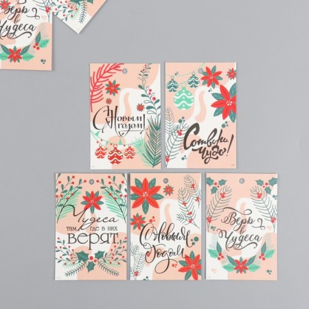 Cardboard "New Year" set 10 pcs (5 types) 4x6 cm
