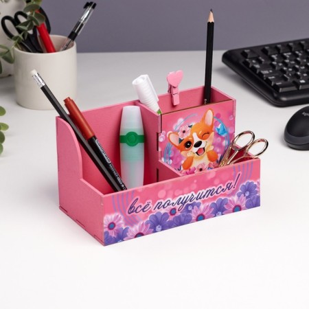Organizer for the office "Everything will work out!" 3 departments, 18.5x10x10 cm