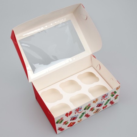 Folding box for 6 cupcakes with the Happy New Year window, 25 x 17 x 10 cm, New Year-3