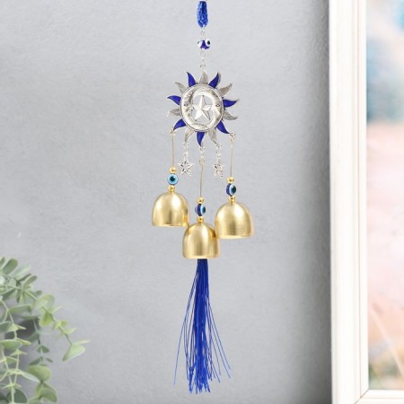 Wind Music Metal "Star, two months and the sun" Blue, from the evil eye 3 bells 27 cm