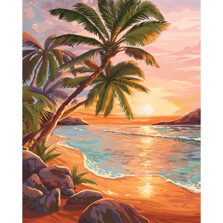Diamond mosaic with partial filling on the canvas "Sunset at Sea", 40 x 50 cm-3