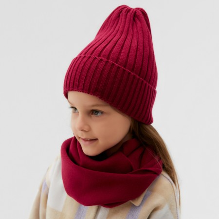 Children's cap KAFTAN with snood, fuchsia rr 48-52-2