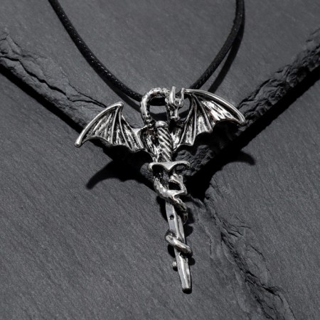 Unisex "Legends" Dragon with a sword, color black silver on a black lace, 60 cm