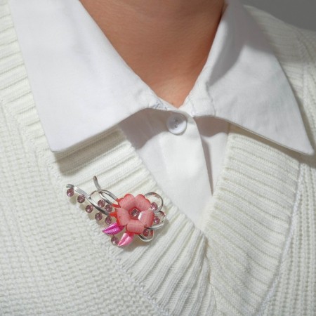 Brooch "Flower dew", pink color in silver-3