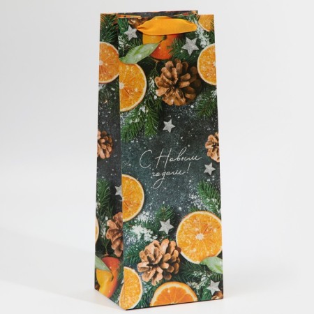Package for a bottle of craft "New Year's mood", 13 x 36 x 10 cm, New Year-1