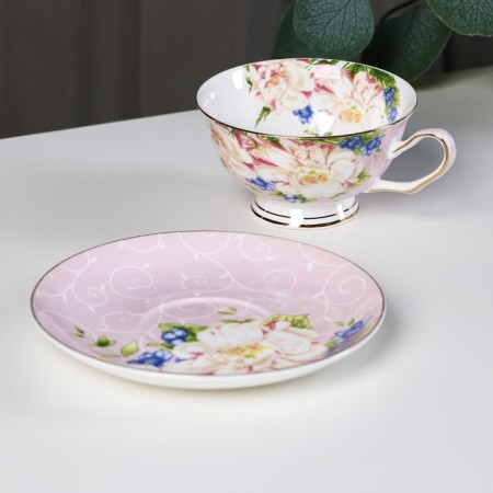 Tea steam porcelain "Tea rose", 2 items: a cup 200 ml, a saucer d = 15 cm-1