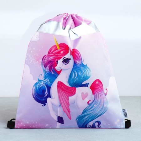 A bag for shoes with a reflective element "Rainbow unicorn" 30 x 40 cm-1
