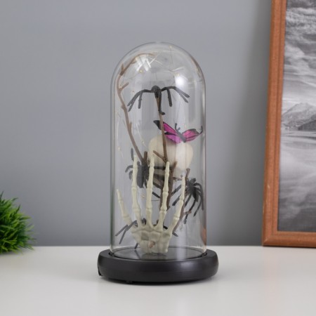 Halloween lamp “Skull with spiders” 1.5W, LED, 3XAAA, Black USB 11x11x21cm-3