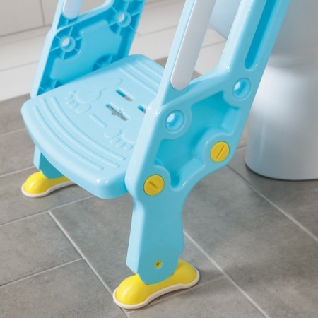 Children's lining - a seat on the toilet with a step, with a soft seat, blue color-4