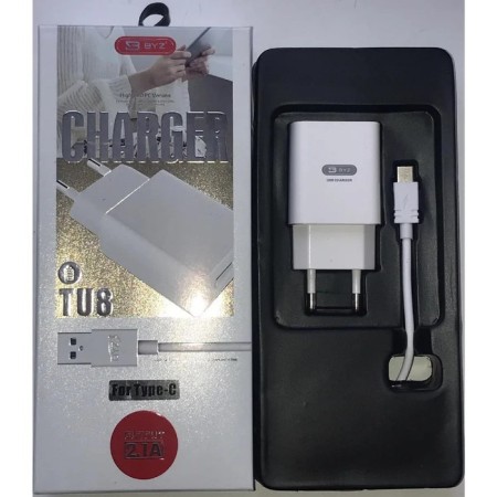 Network charger BYZ TU8, USB, 2.1 A, Type-C cable, 1 m, white-1