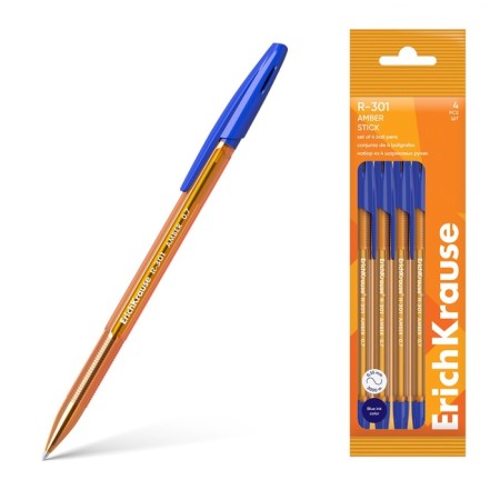 A set of ballpoint pens 4 pcs, Erichkrause, R-301 Stick Amber Node 0.7 mm, blue-5