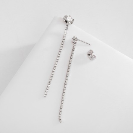 Earrings with Xuping rhinestones hanging, sketch, white color in silver-1