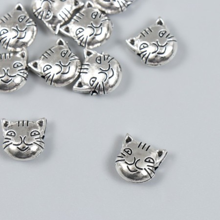 Bead for creativity Metal "Cat" set 10 pcs silver 1.1x1.1 cm