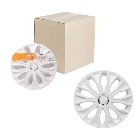 Wheel caps 16 "Voltek", white gloss, chrome ring, set 2 pcs, AWCC-16-34