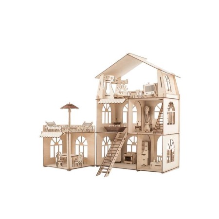 Puppet Happid Premium House "Cottage", three -story, with an extension, with furniture, a prefabricated model-16