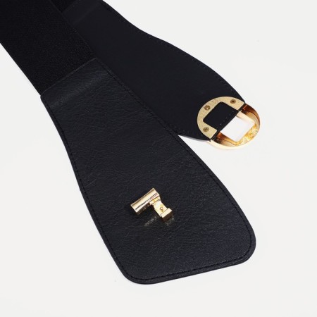 Women's belt, width 6-10 cm, elastic band, metal buckle, black color-2