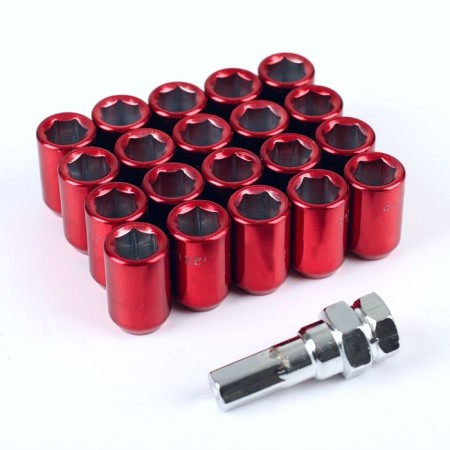 Wheel nuts JN-302, 12x1.25, 32 mm, cone, set 20 pcs + key, red