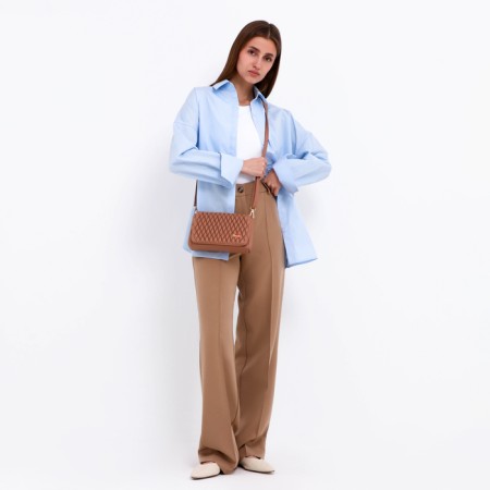 Bag Women's Messenger with a zipper, beige color-6