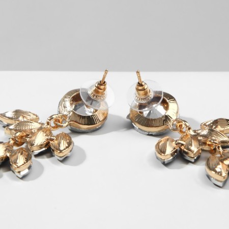 Hanging earrings with rhinestones "bun" deciduous, blue in gold, 9.5 cm-1