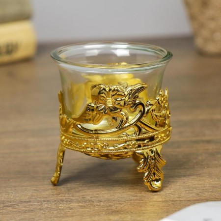 Glass candlestick, 1 candle "Flower" Gold 6.5x6x6 cm-1