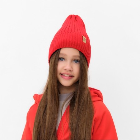 Children's hat Minaku with a lapel of Rr. 56-58, col. red